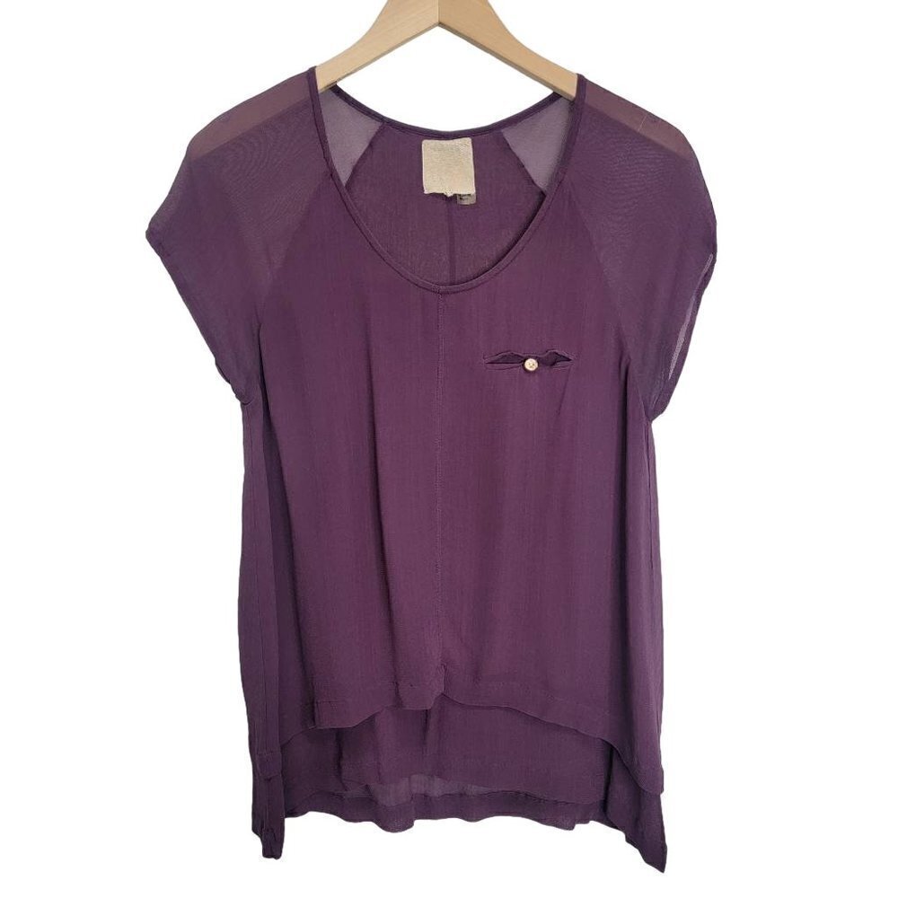 Plum Purple Sheer Cap Sleeve Multiple layer Blouse